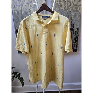 Polo Ralph Lauren Mens Sz L Yellow All Over Pony Print Logo Short Sleeve Shirt